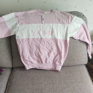 PINK Victoria's Secret Pink and White Crewneck Sweatshirt